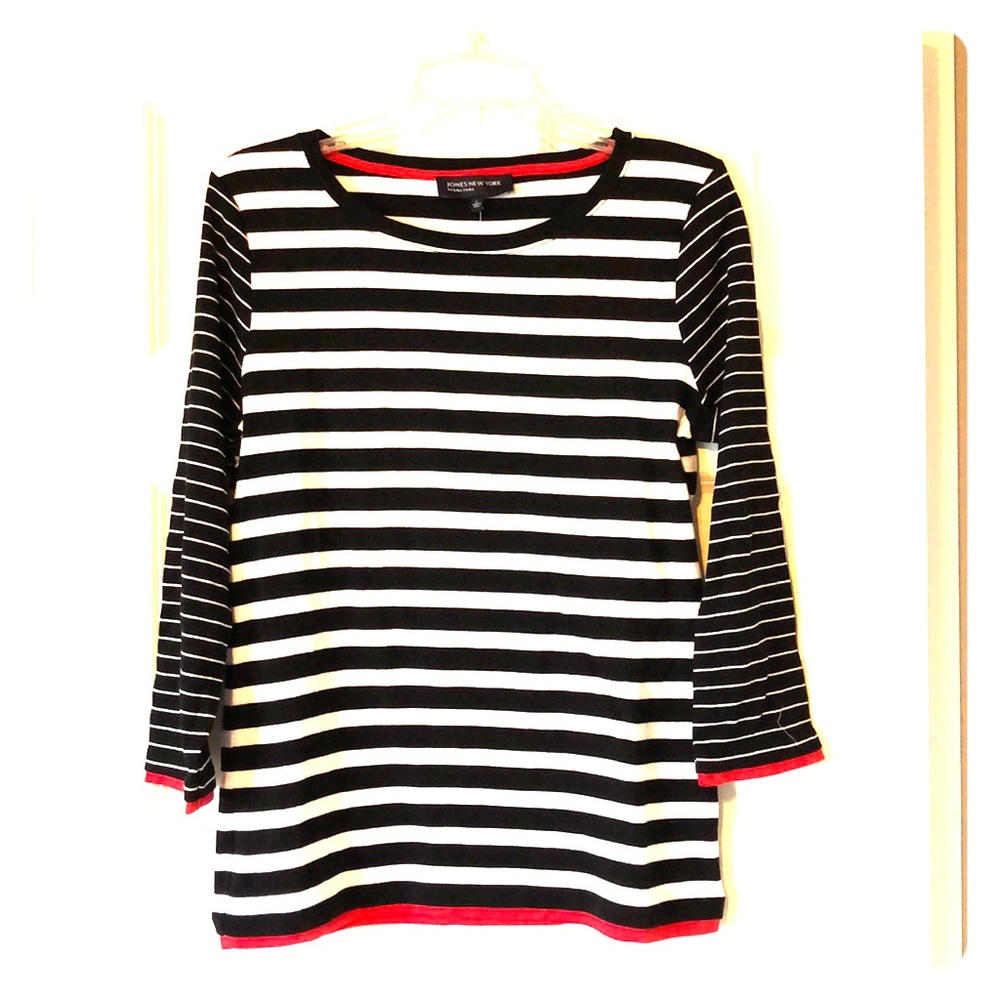 NWT Jones New York Blk/Wht/Red 3/4 sleeve Size L